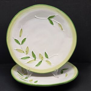 Maioliche Jessica Italy Set Of 2 Green On White 11 3/4" Dinner Plates GUC